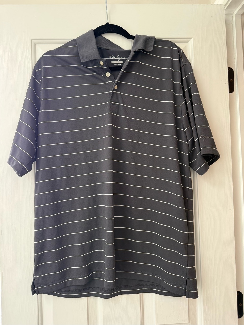 Walter Hagen Charcoal Gray Polo with Thin White Stripes